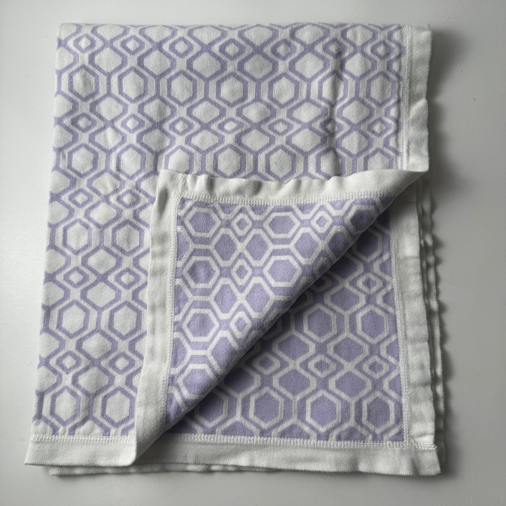 Pottery Barn Kids Geometric  Baby Blanket‎ Purple and White 36X30